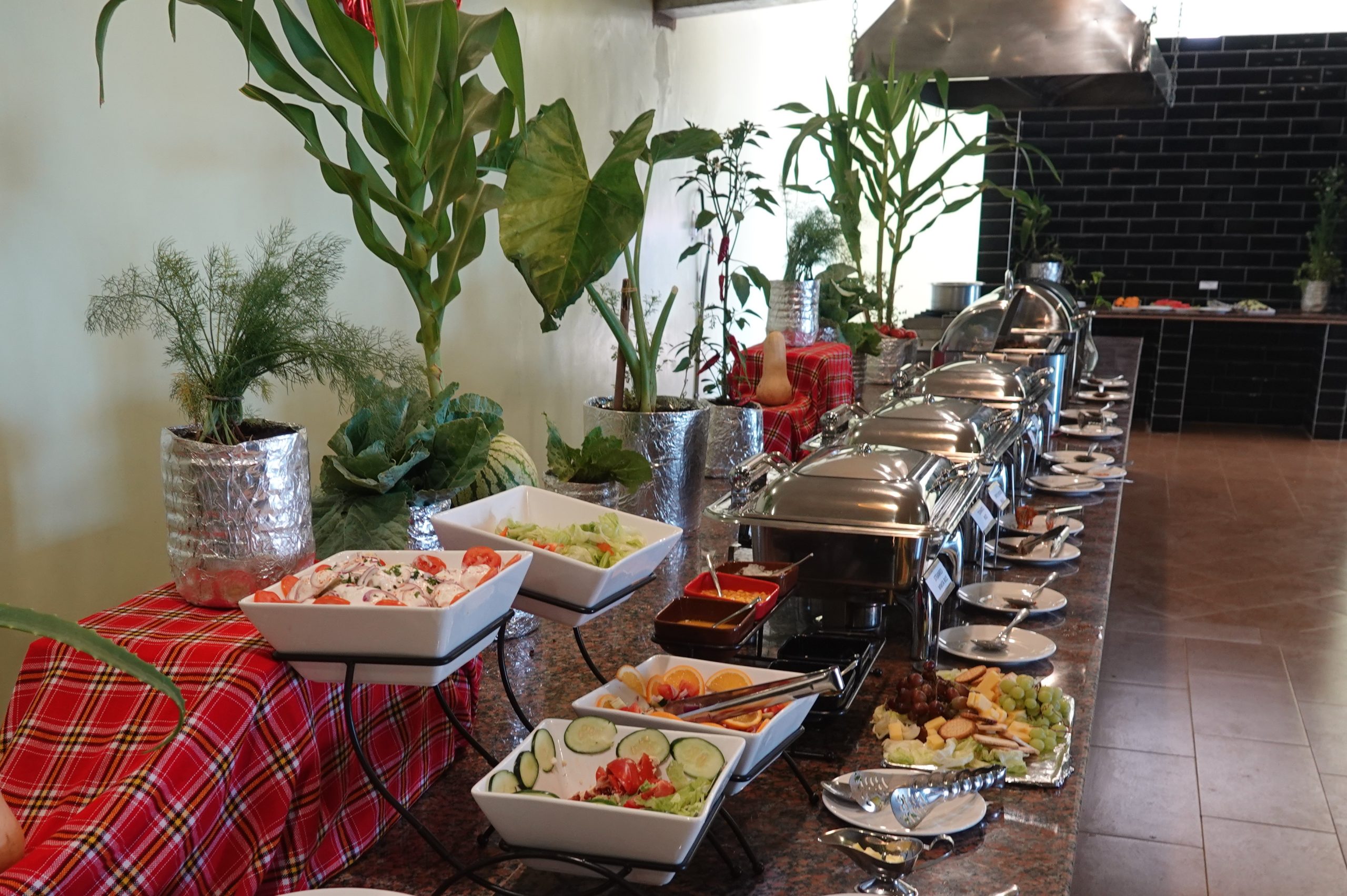 Buffet im Praro Amboseli Safari Camp mit verschiedenen Speisen
